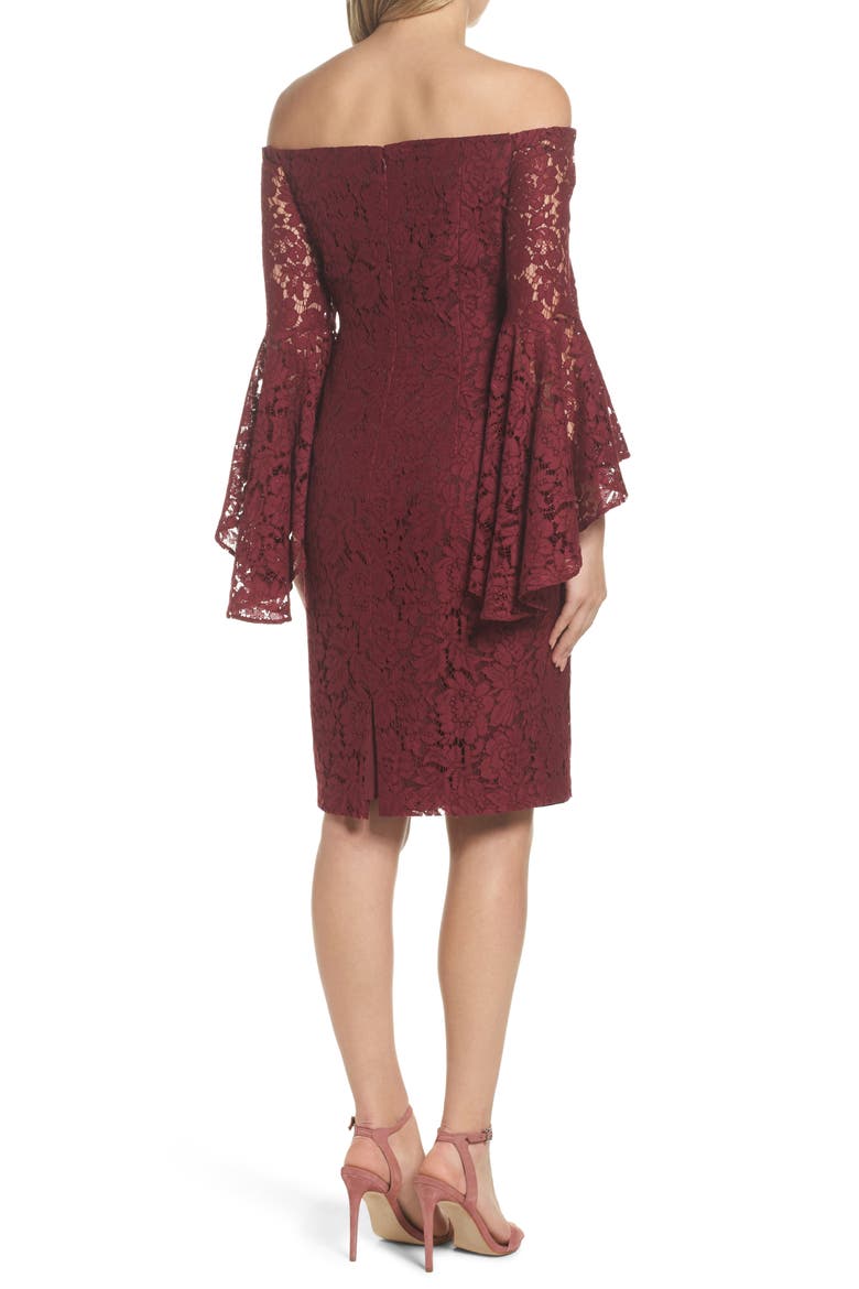Off the Shoulder Lace Dress, Alternate, color, BURGUNDY LONDON