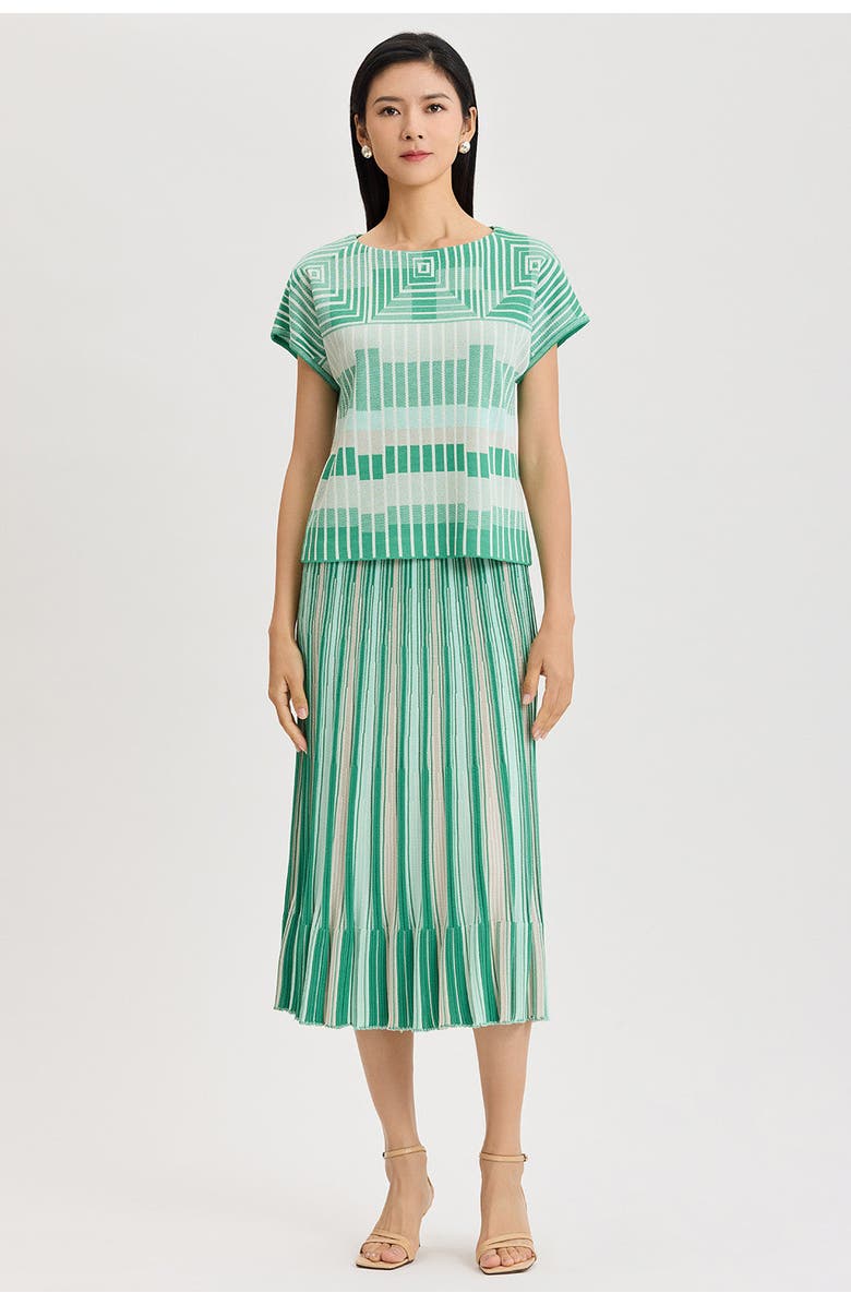 Ming Wang Geometric Jacquard Soft Knit Top, Alternate, color, Kelly Green/Euca/Lime/Ivory