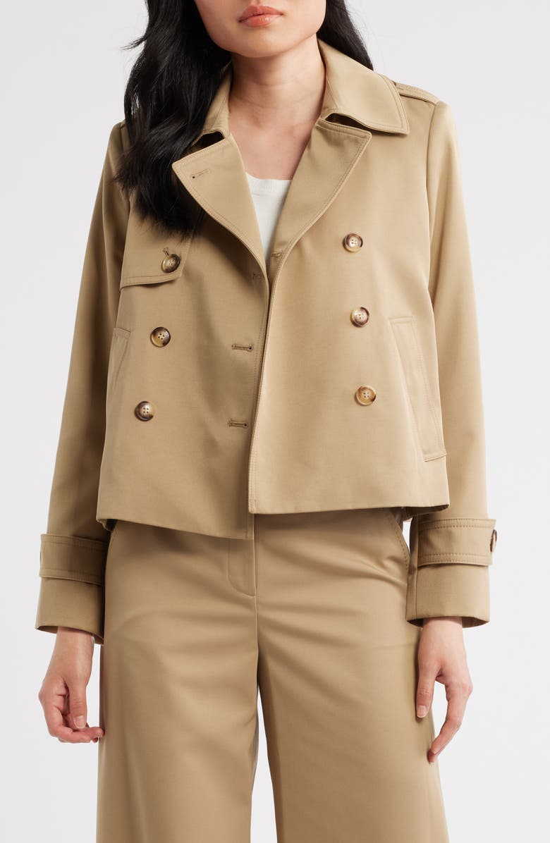 Tahari ASL Cropped Trench Coat, Alternate, color, Khaki