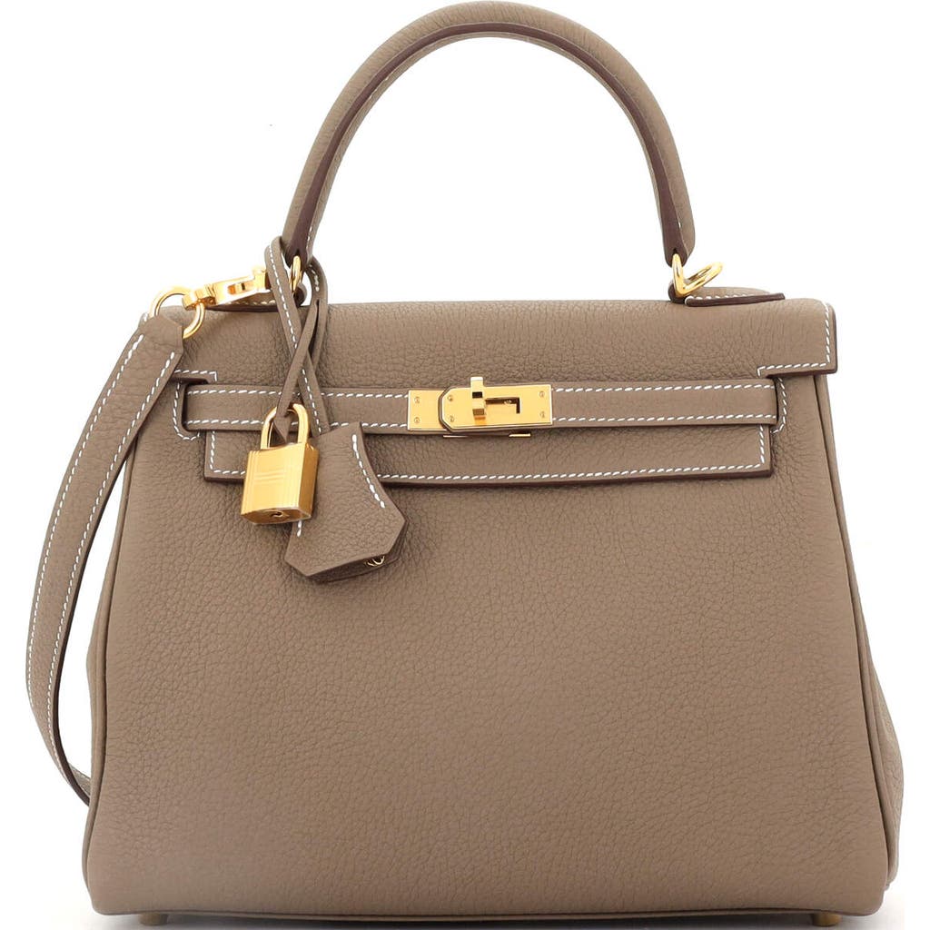 Pre-owned Hermes Hermes Kelly Handbag Grey Togo With Gold Hardware 25 In Brown