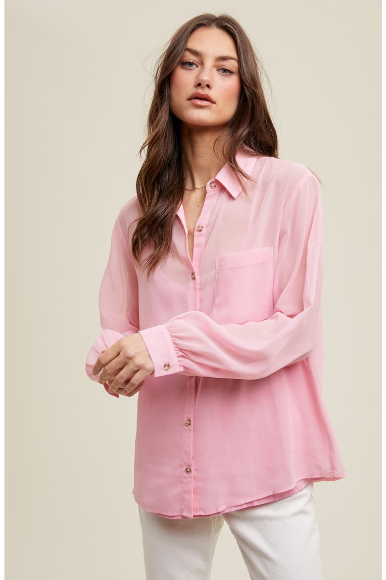 Chiffon Button Front Shirt with Cami, Alternate, color, BALLET