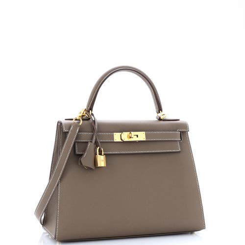 Pre-owned Hermes  Hermes Kelly Handbag Grey Epsom With Gold Hardware 28 In Brown