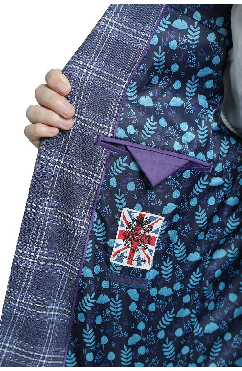 English Laundry Blue Plaid Slim Fit Peak Lapel Suit, Alternate, color, 