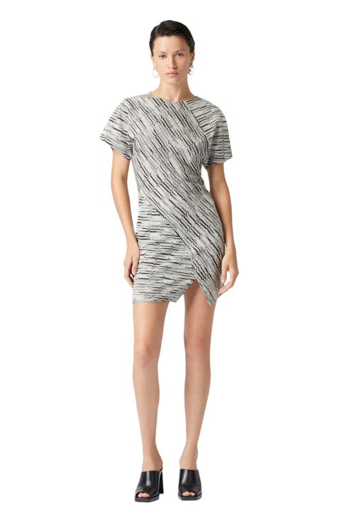 Short-sleeved Mini-dress With Greek Lamé Motif And Slit