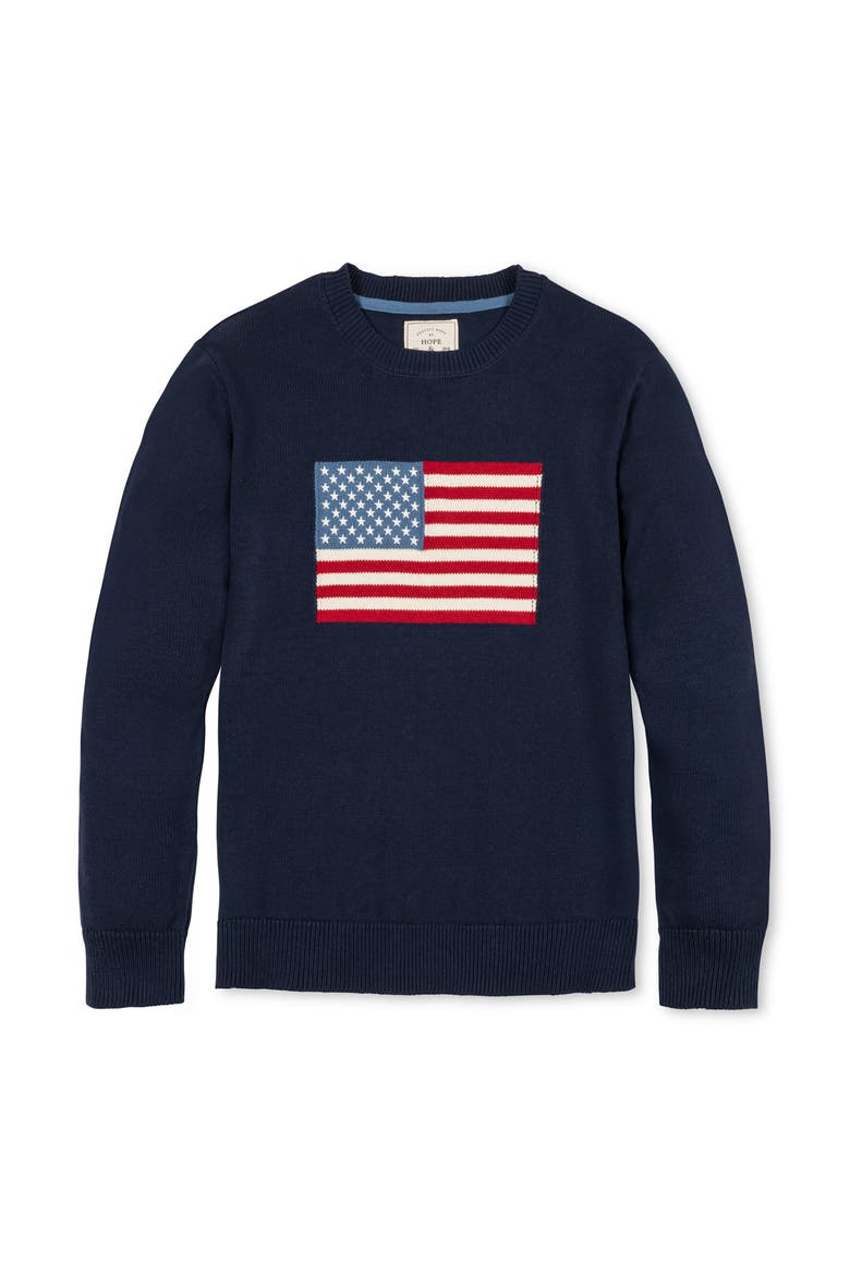 Men's Organic Crew Neck Flag Sweater, Alternate, color, Navy Flag