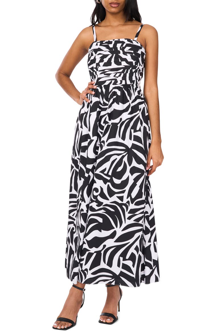 Pleated Bodice Sleeveless Maxi Dress, Main, color, RICH BLACK