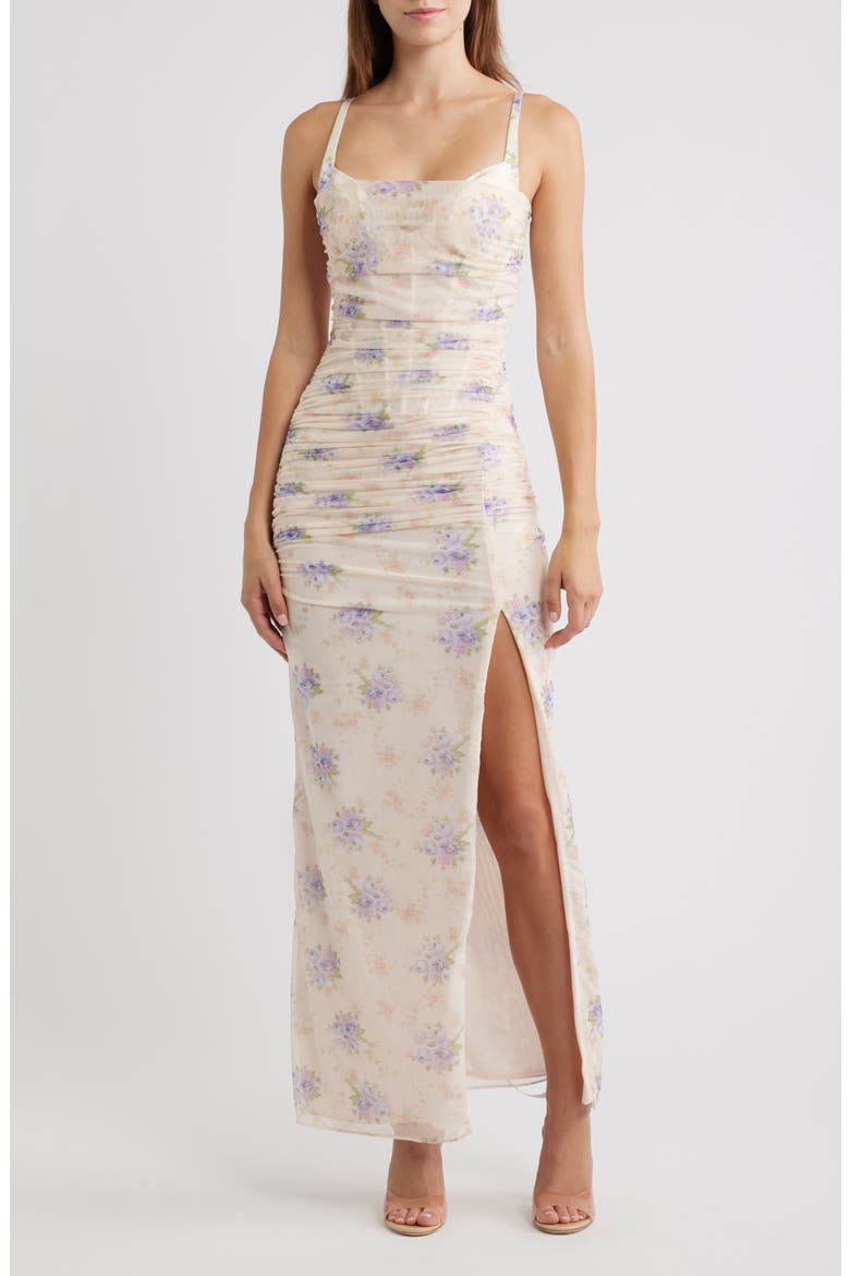 Lini Corset Mesh Gown, Alternate, color, IVORY SWEET PEONY