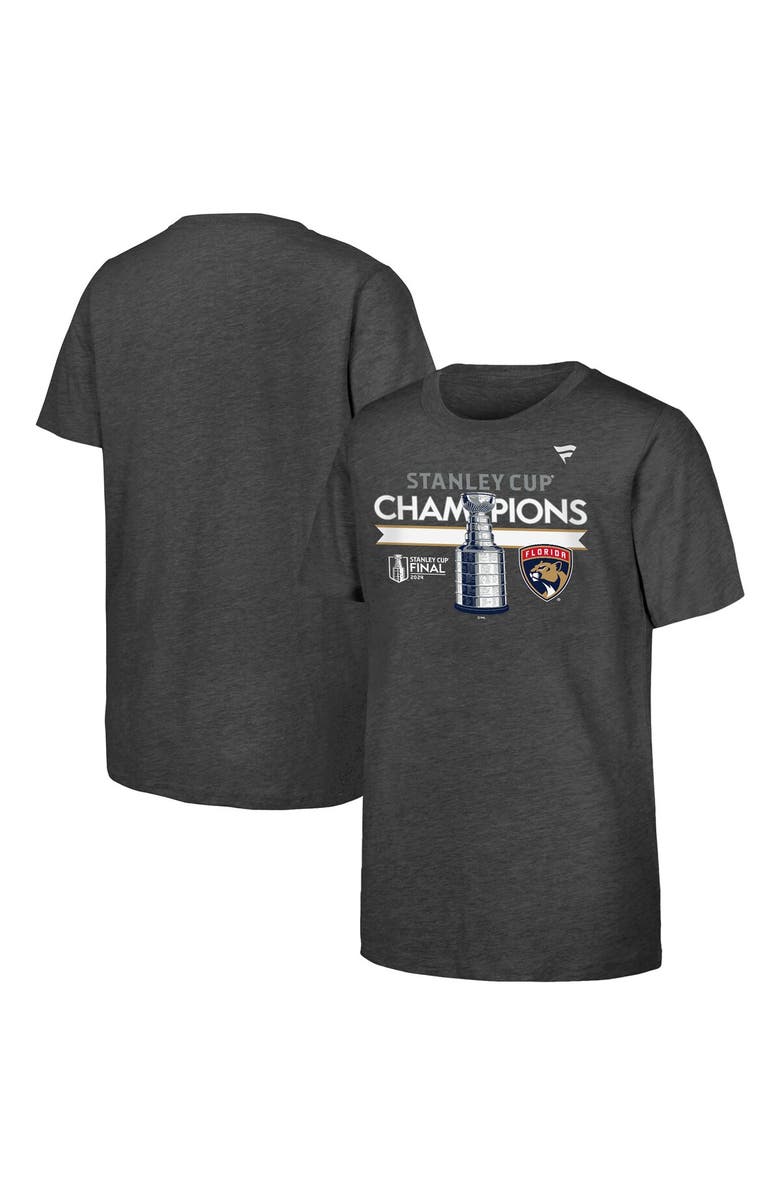 FANATICS Youth  Heather Charcoal Florida Panthers 2024 Stanley Cup Champions Locker Room T-Shirt, Alternate, color, 