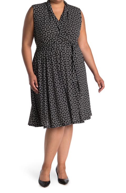 Prescott Fit & Flare Belted Knee Length Dress (Plus)