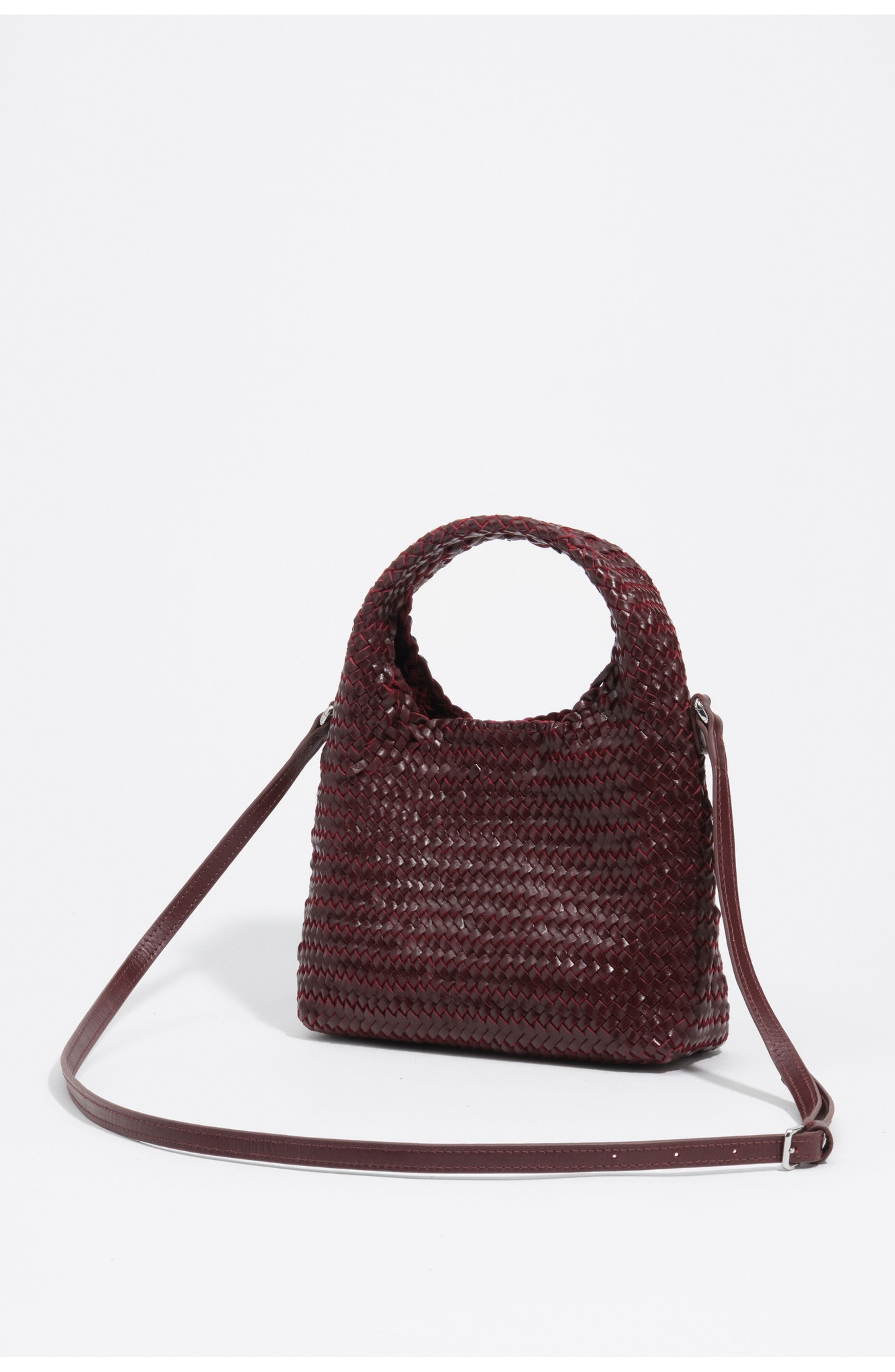 Small Plaited Leather Paper Bag, Alternate, color, BURGUNDY