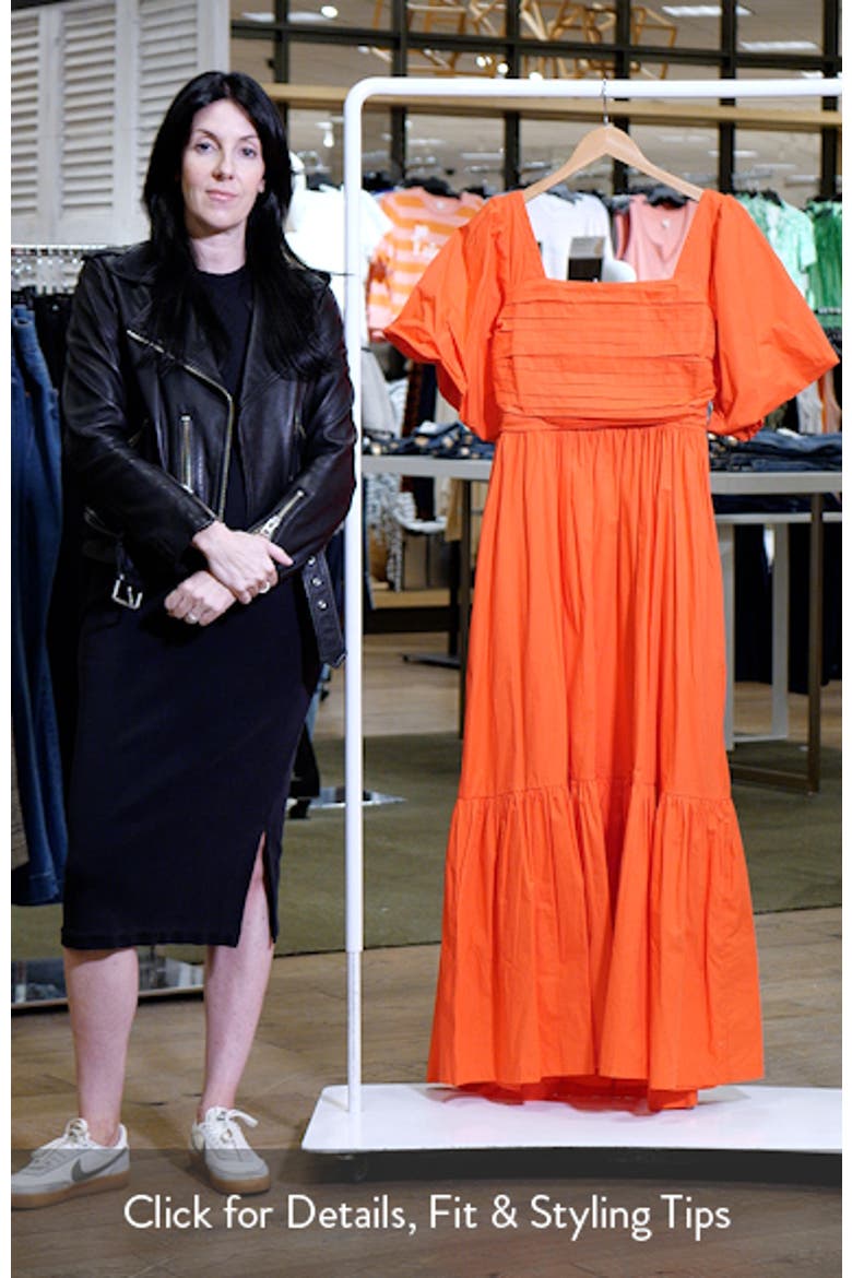 Pleated Bodice Puff Sleeve Cotton Maxi Dress video