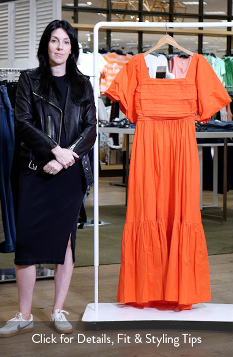 Pleated Bodice Puff Sleeve Cotton Maxi Dress, sales video thumbnail