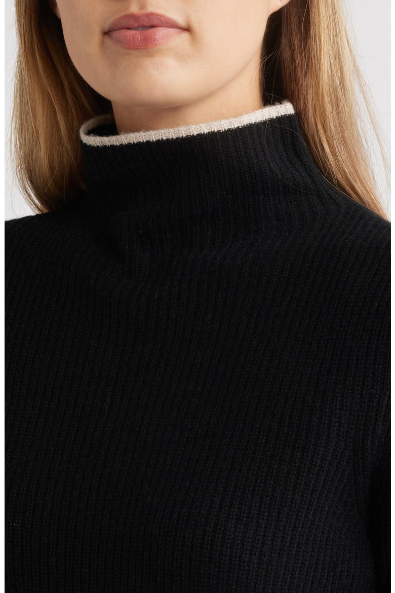 Contrast Trim Wool & Cashmere Funnel Neck Sweater, Alternate, color, BLACK/ OAT