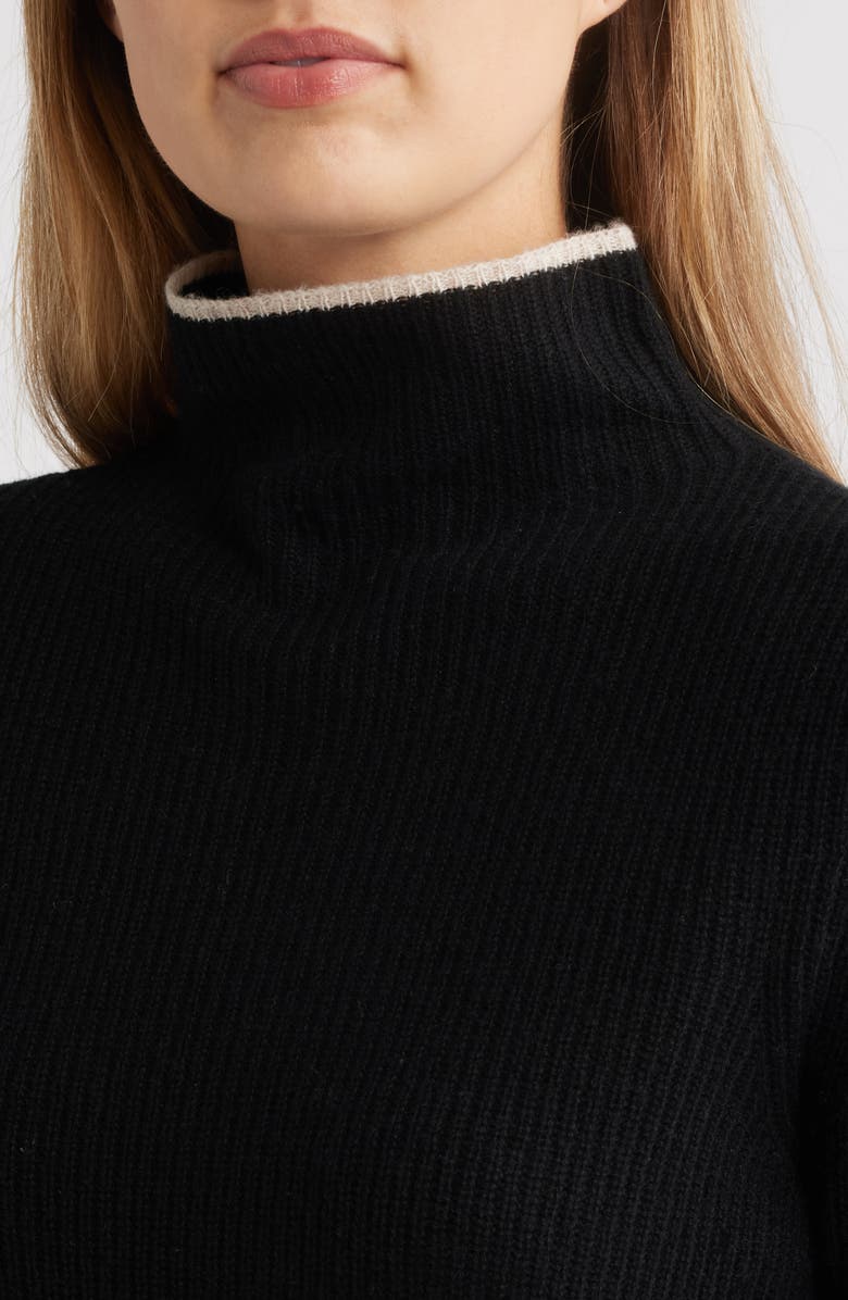 Griffen Contrast Trim Wool & Cashmere Funnel Neck Sweater, Alternate, color, 