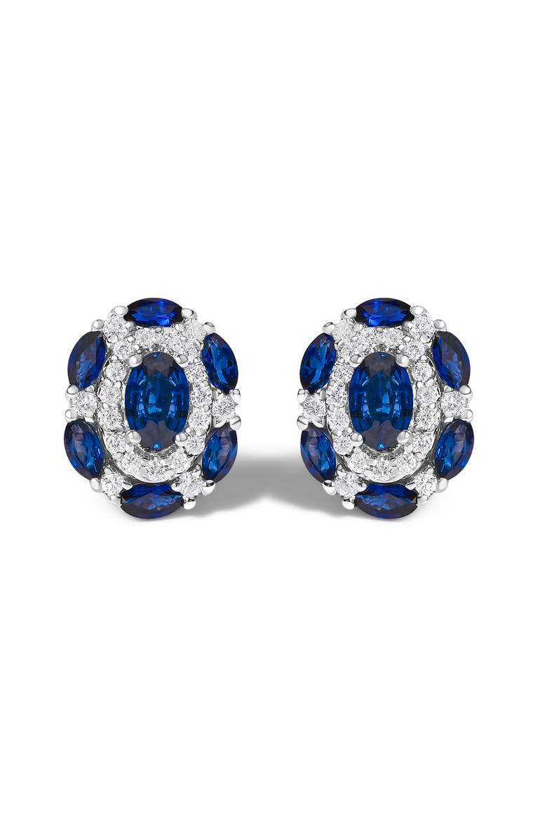 14K White Gold Blue Sapphire and Diamond Vintage Style Stud Earrings, Main, color, White