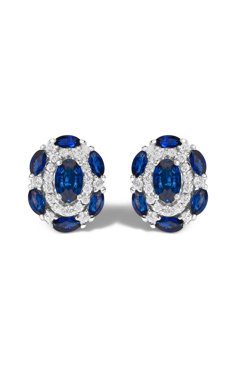 Haus of Brilliance 14K White Gold Blue Sapphire and Diamond Vintage Style Stud Earrings, Main, color, White