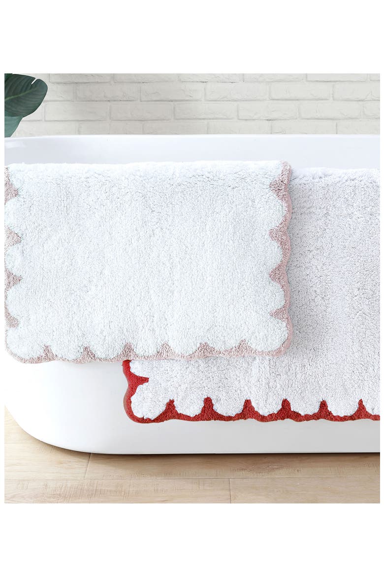 Scallop Detail Cotton Bath Mat, Alternate, color, CHILI RED