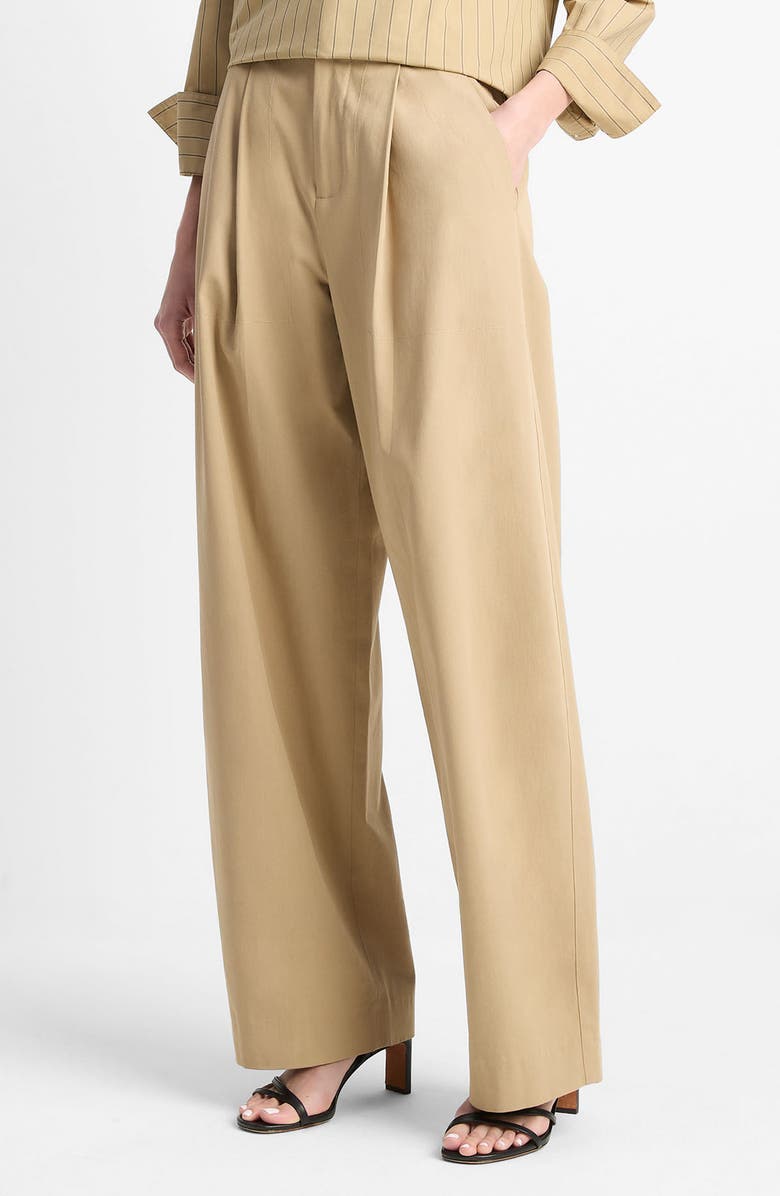 Vince Pleated Stretch Cotton Pants, Main, color, Fawn