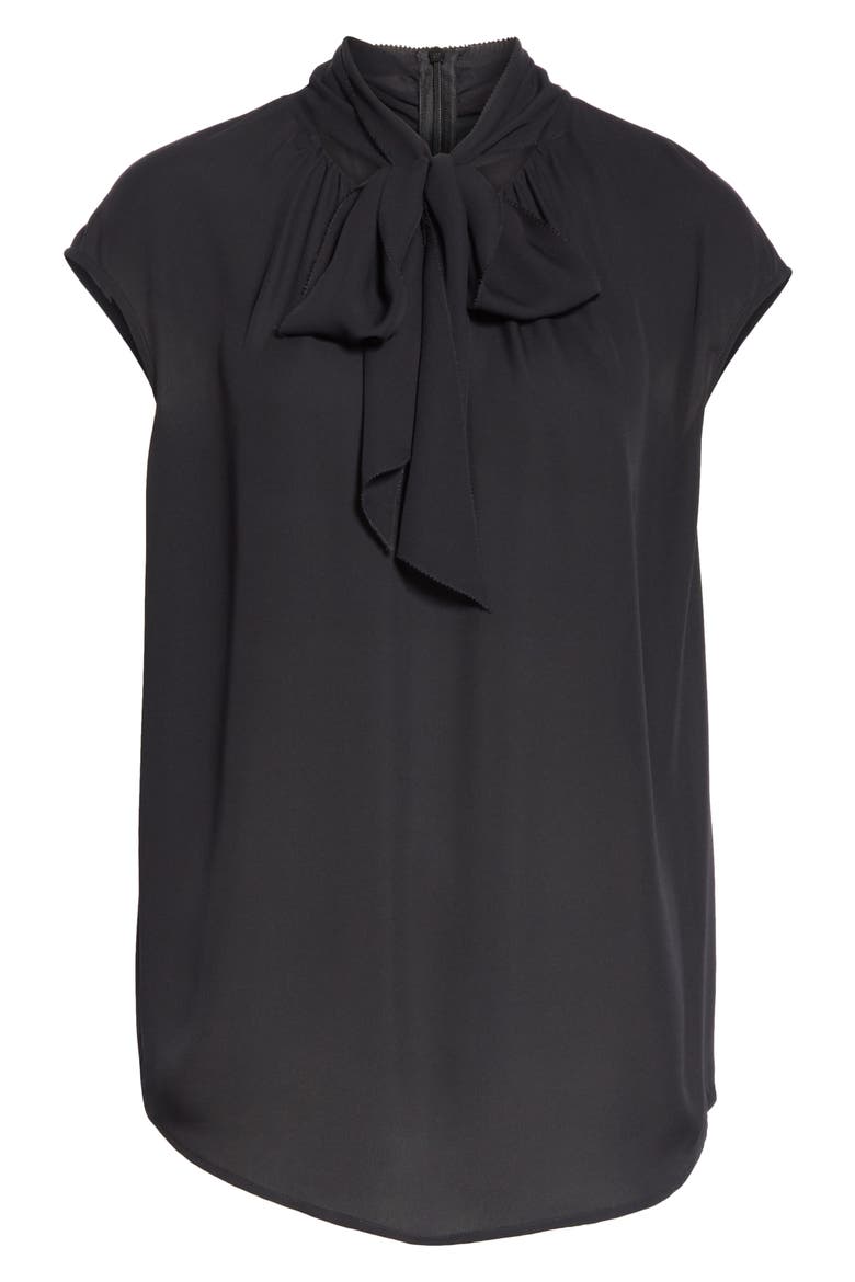 Tie Neck Double Silk Georgette Shell, Alternate, color, CAVIAR