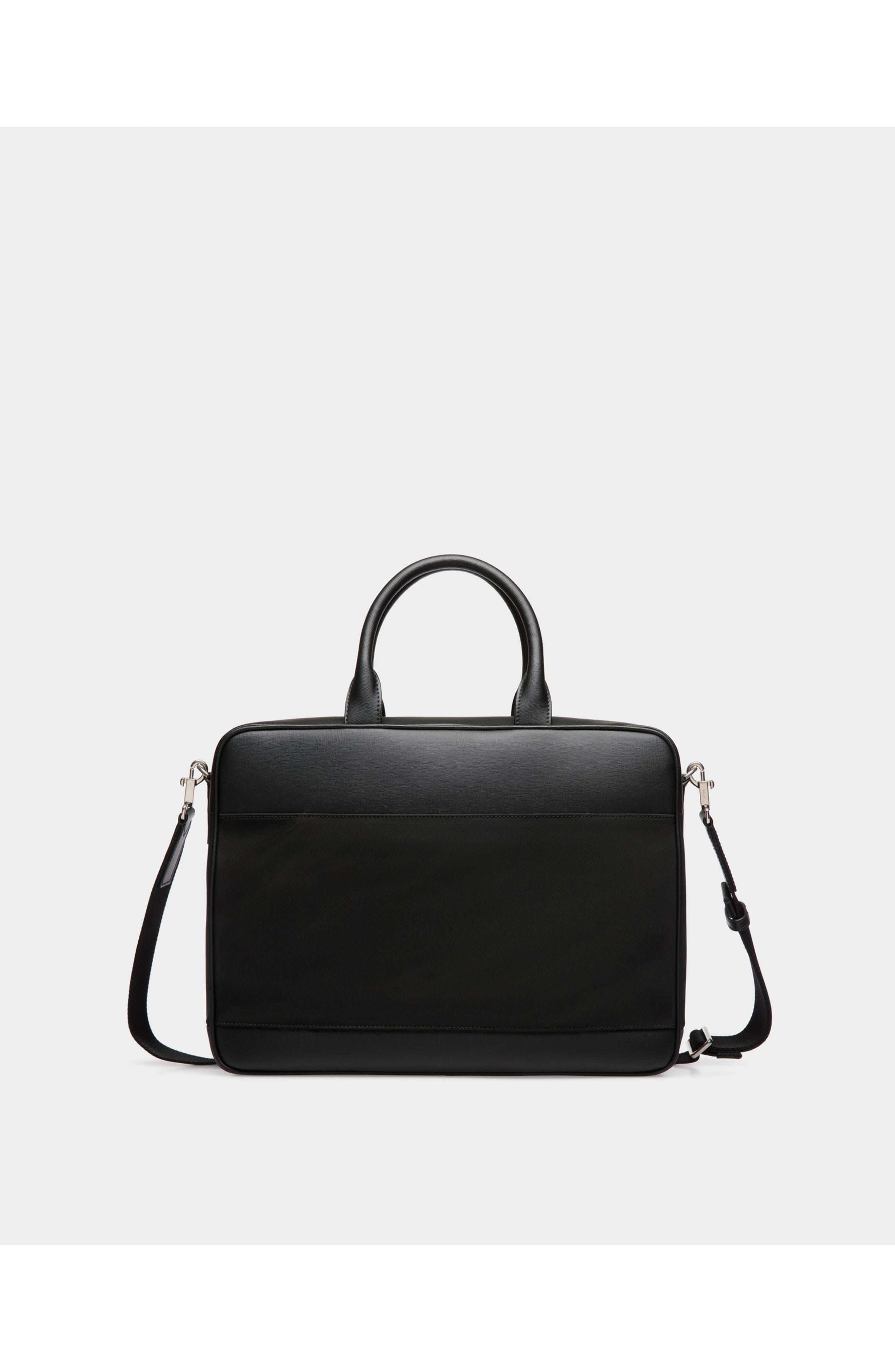 Bally Vogel Briefcase in Nylon and Recycled Leather, Alternate, color, Black