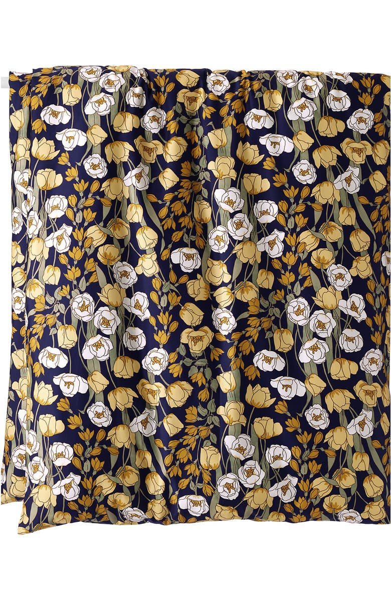 Lands' End 400 Thread Count Premium Supima Cotton No Iron Sateen Duvet Bed Cover, Alternate, color, Deep Sea Navy Poetic Floral