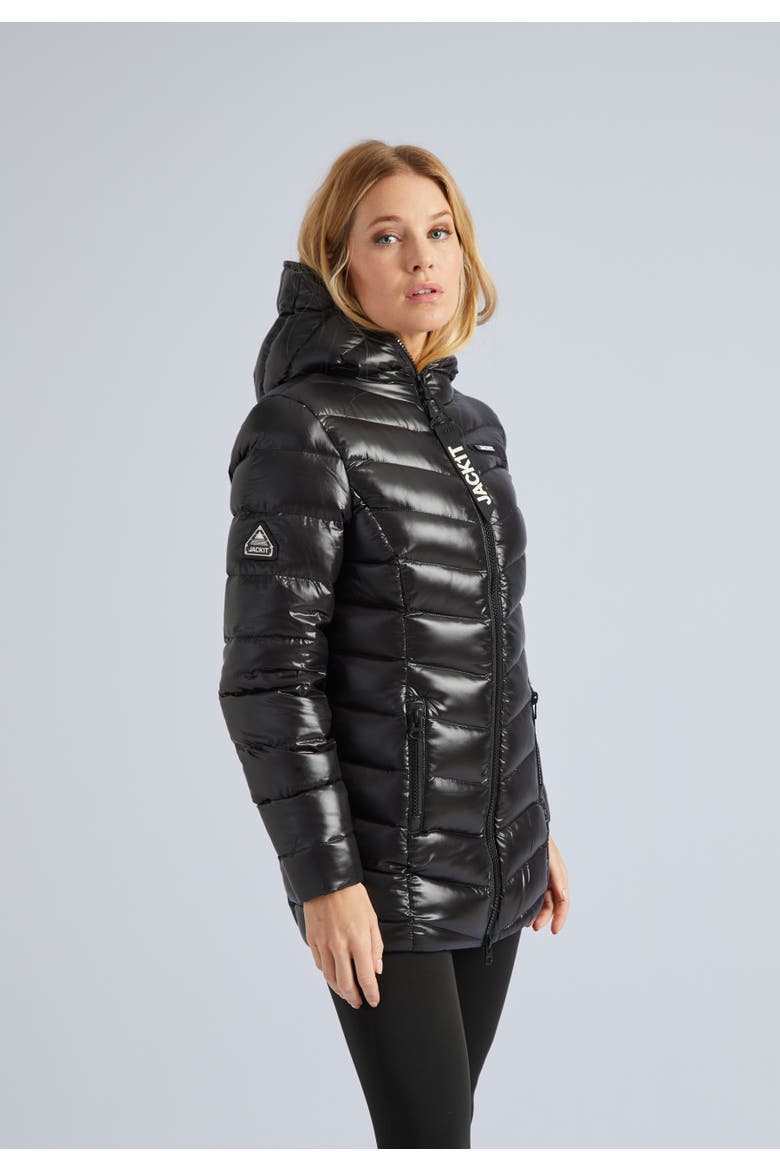Hooded Down Coat Jacket, Alternate, color, Black