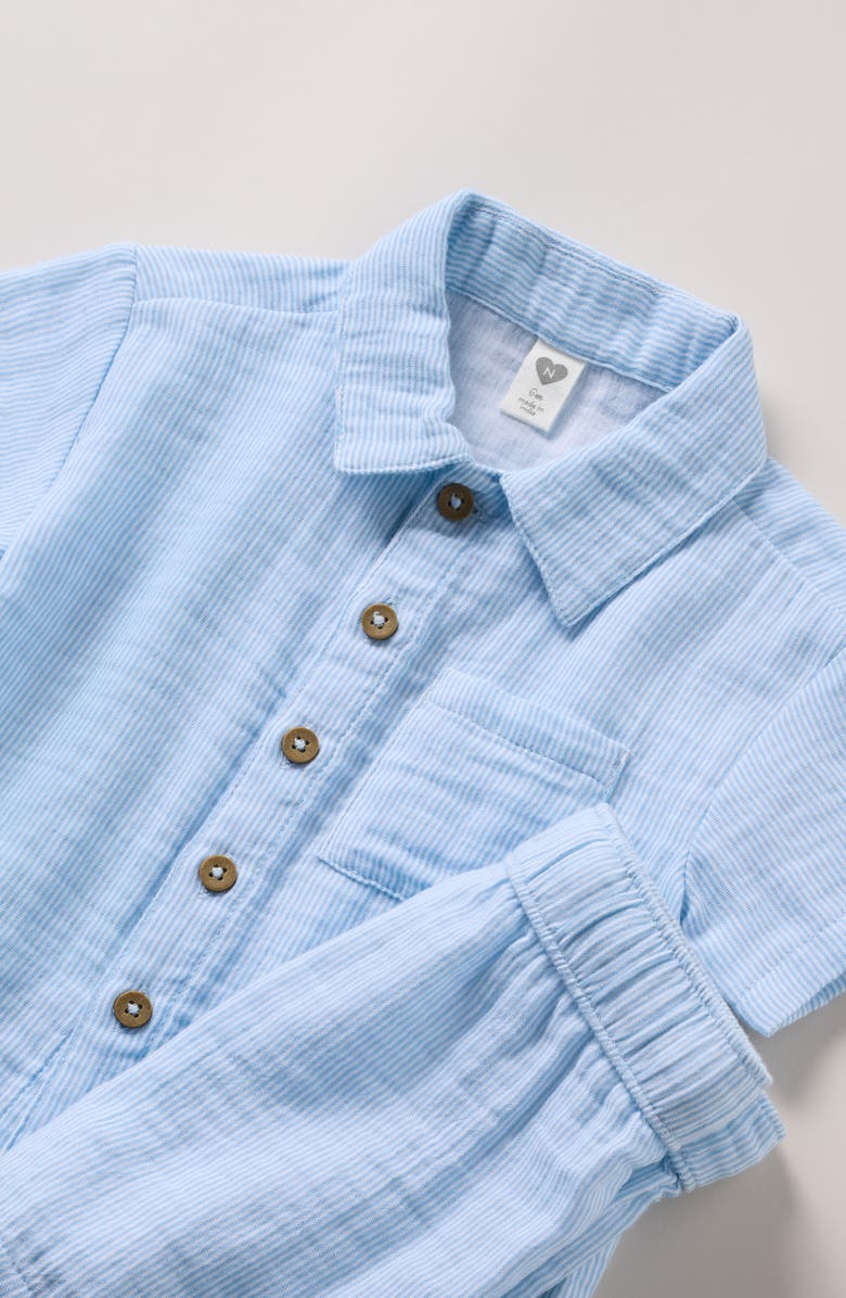 Nordstrom Stripe Short Sleeve Cotton Button-Up Shirt & Shorts Set, Alternate, color, Blue Quiet Fine Stripe