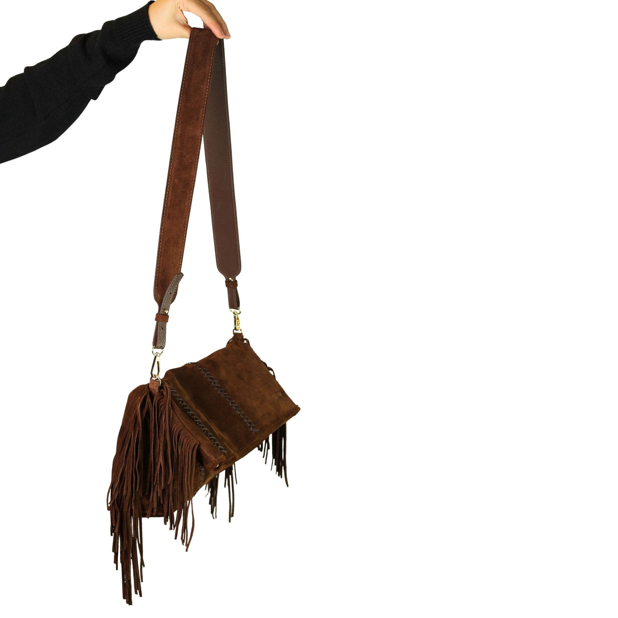 Fringe Suede Crossbody Messenger Bag, Alternate, color, Coffee Brown