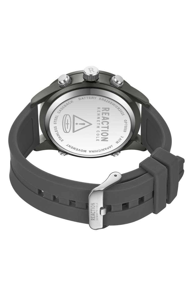 Kenneth Cole Reaction Analog Digital Silicone Strap Chronograph Watch, 47mm, Alternate, color, Gray