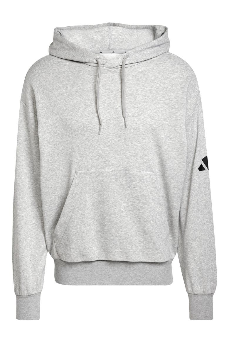 Essentials Loose 3-Bar Hoodie, Alternate, color, MEDIUM GREY HEATHER/ BLACK