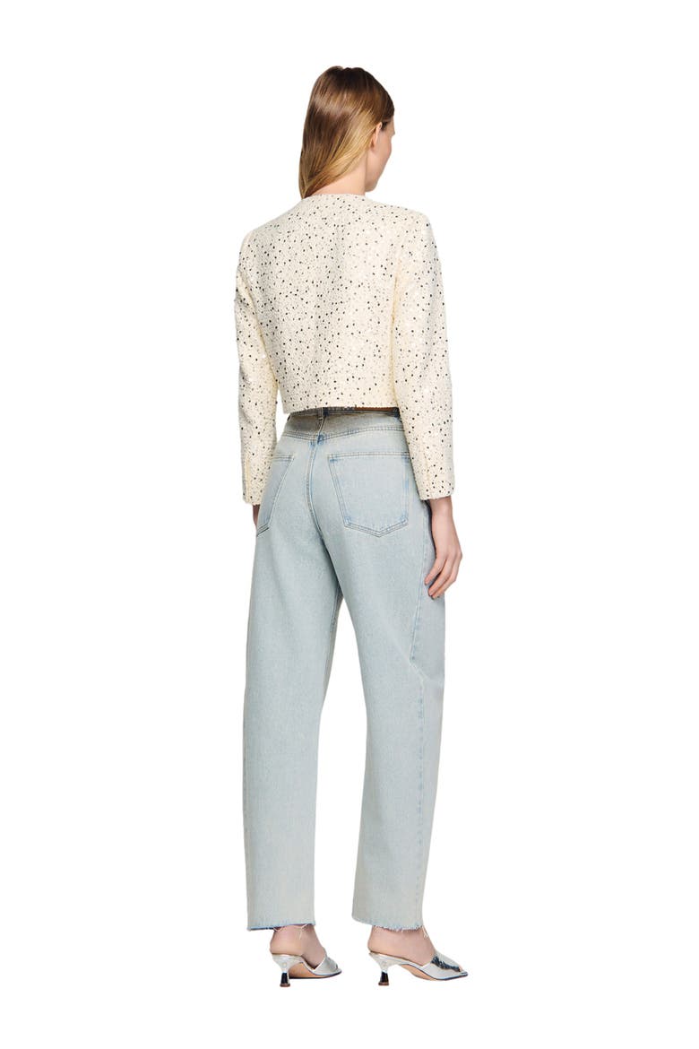 Cropped sequinned cotton jacket, Alternate, color, Ecru