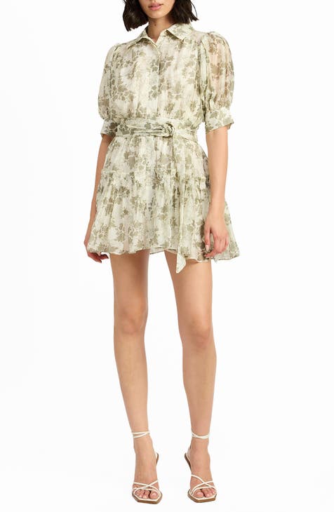 Sexy Slim Deep V Puff Sleeve Shirtdress Long Sleeve Solid Vintage Turndown Collar Work Shirt