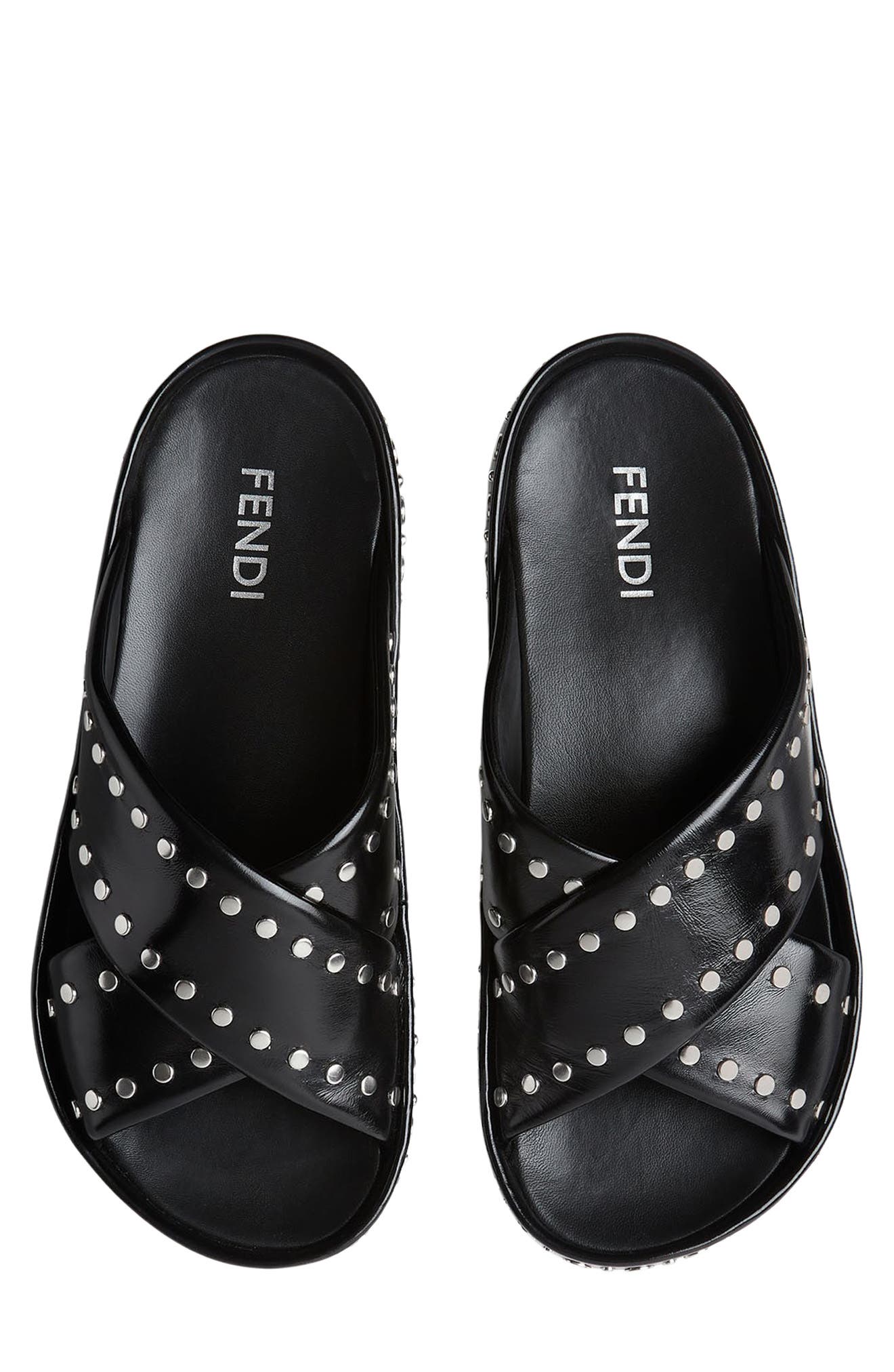 Studded Crisscross Slide Sandal, Alternate, color, NERO PALLADIO
