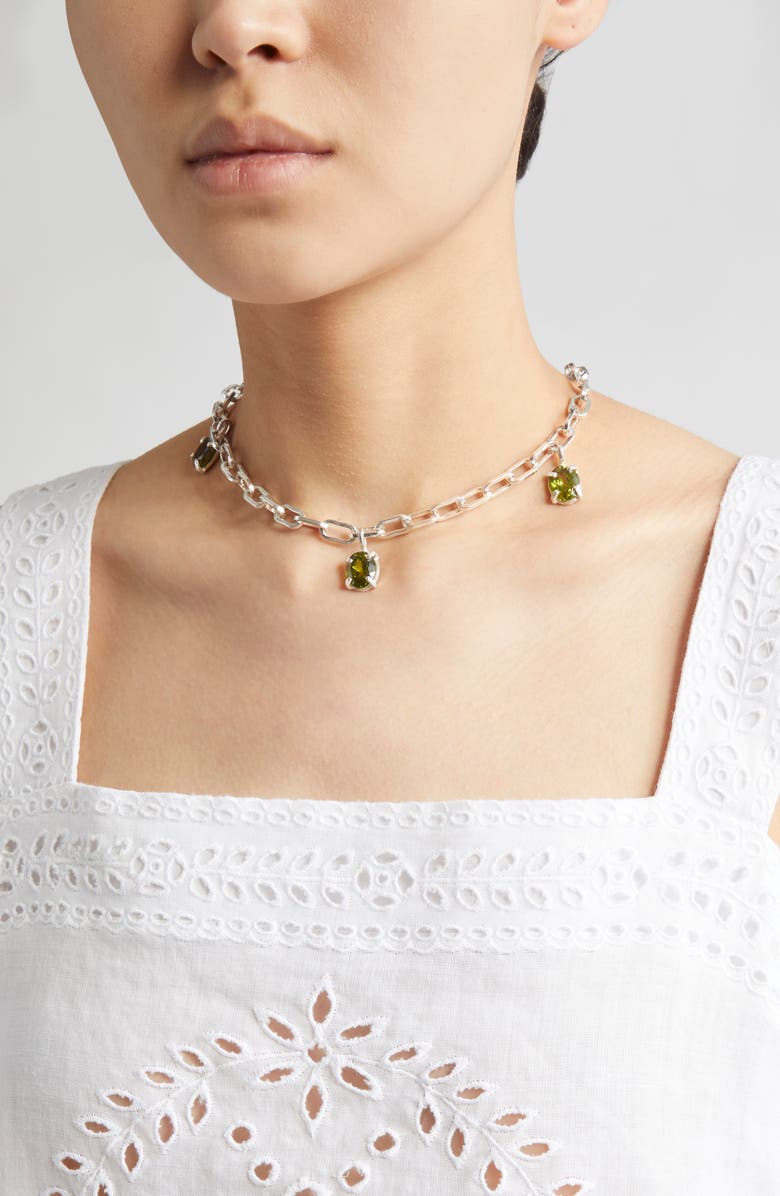 SHANA CAVE Flower Station Necklace, Alternate, color, Silver Periodt Ruby Blue Topaz