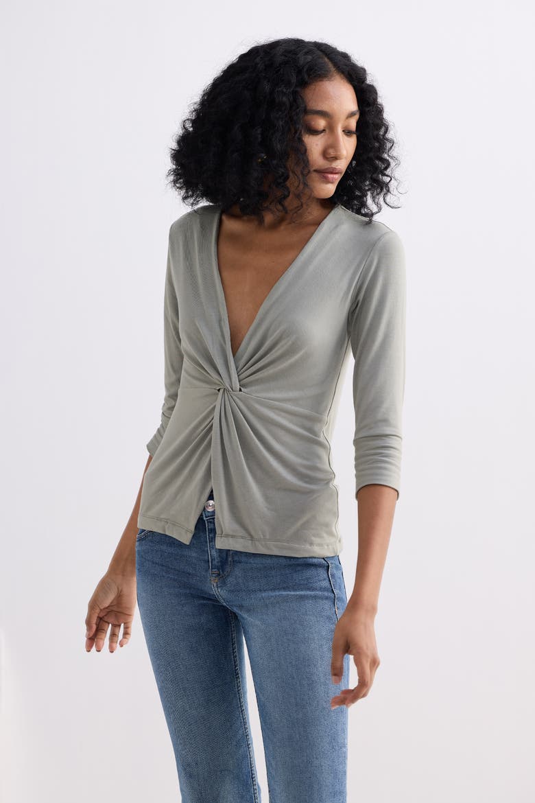 Twist Front Knit Shirt, Alternate, color, Light Olive