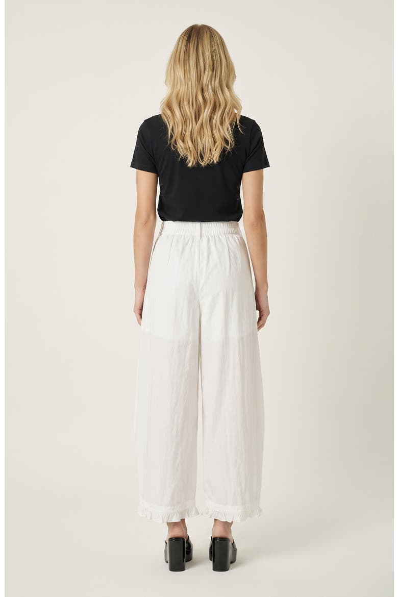 High Waist Wide Leg Pants with Pleats and Ruffle Trim Hems, Alternate, color, White