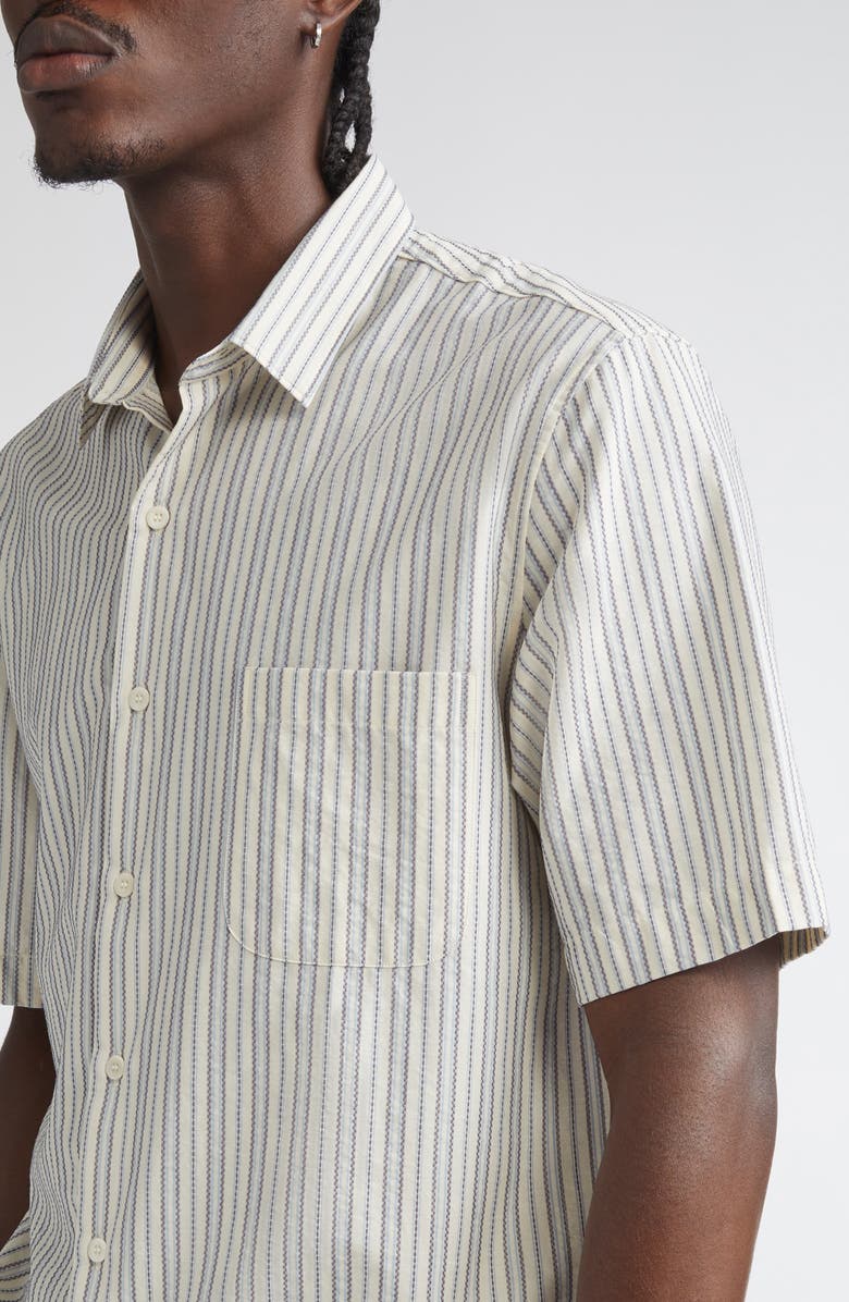 Sunspel Stripe Short Sleeve Button-Up Shirt, Alternate, color, Soft Denim Multi Stripe