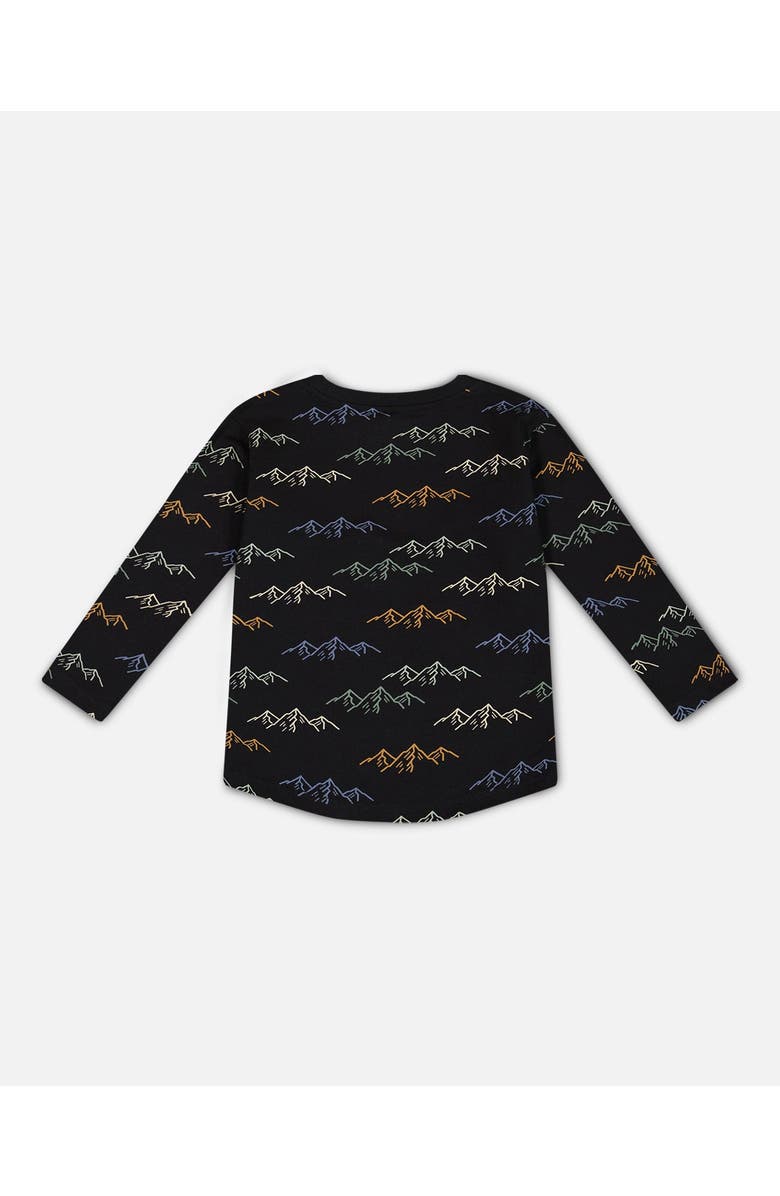 Deux par Deux Boy's Long Sleeve Printed T-Shirt Black Printed Mountains, Alternate, color,
