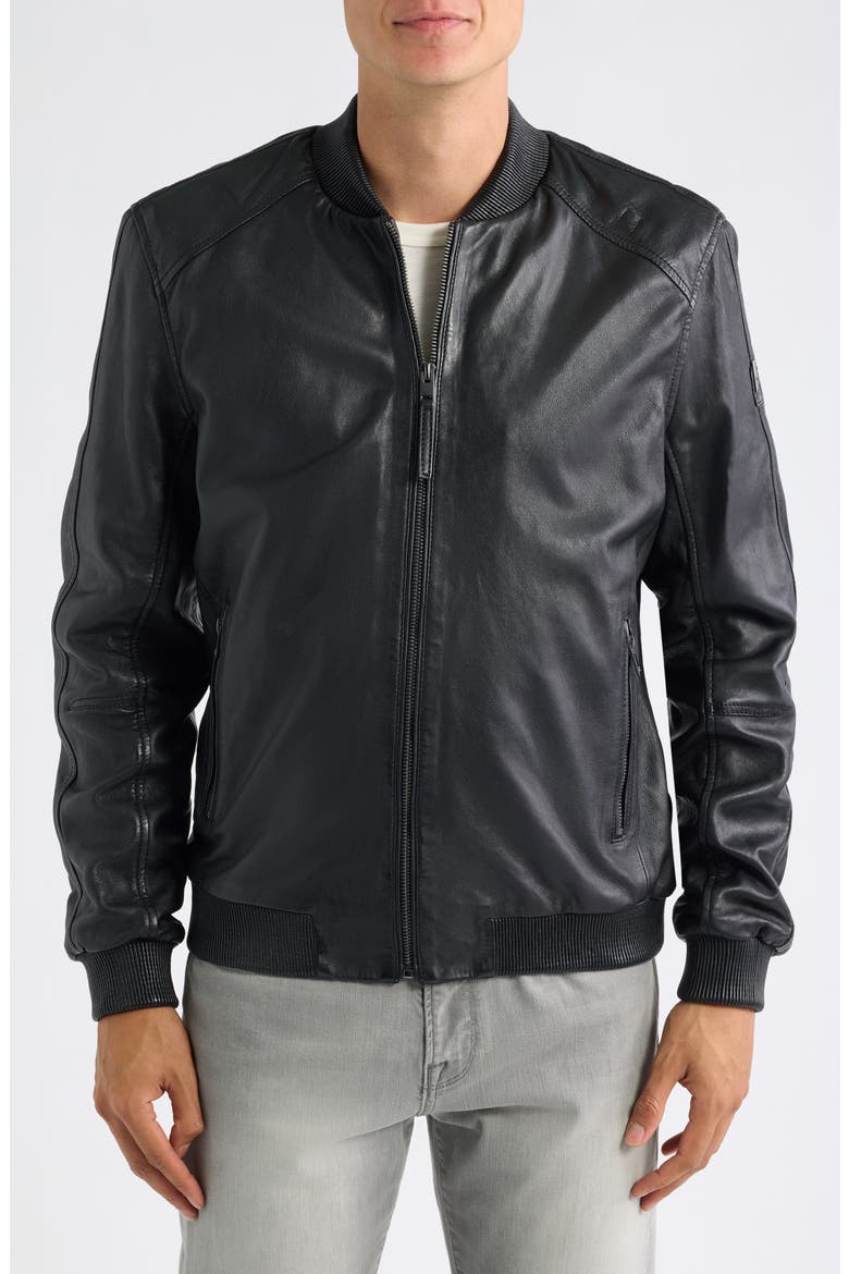 Glashy Leather Bomber Jacket, Alternate, color, BLACK