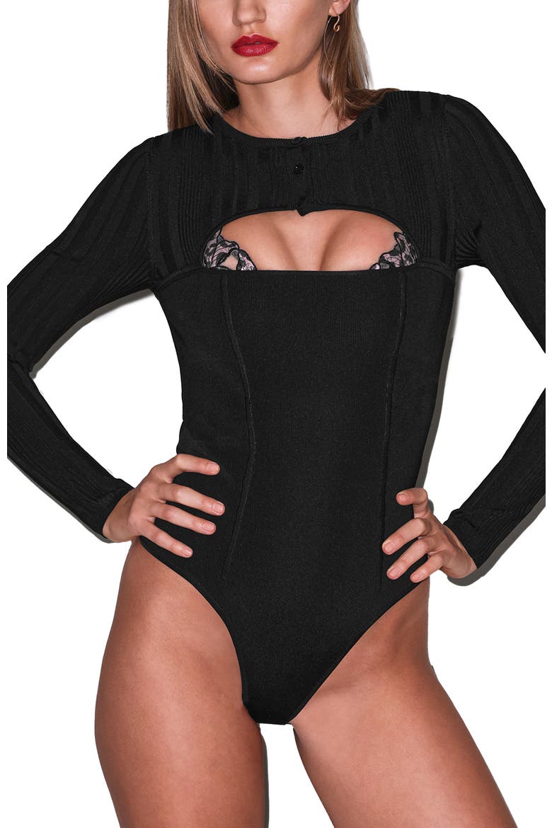 Rib Shrug Bodysuit, Main, color, Black