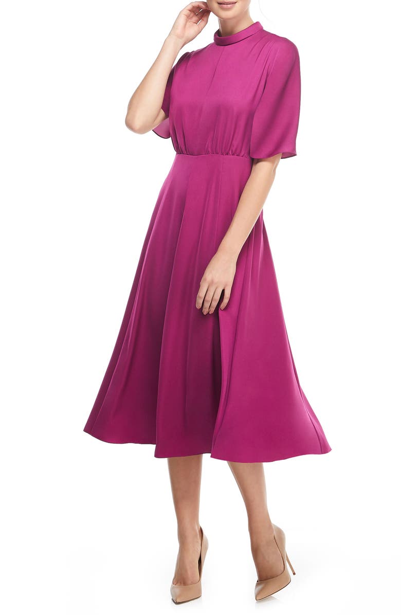 Gal Meets Glam Collection Diane Mock Neck Fit & Flare Midi Dress, Alternate, color, 