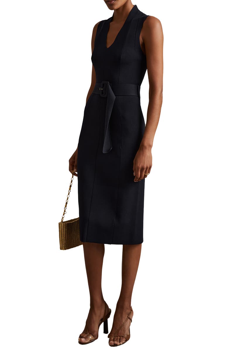 Reiss Ella Belted Sleeveless Sweater Dress, Main, color, Navy
