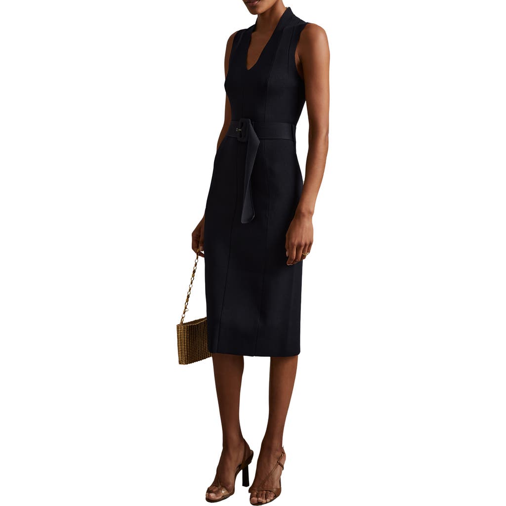 Reiss Ella Knitted Rib Midi Dress In Navy