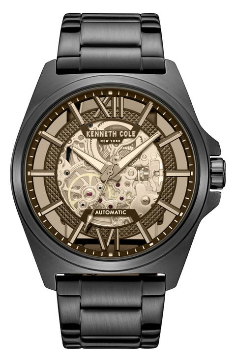 Skeleton Black Automatic Bracelet Watch, 44mm