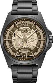 Kenneth Cole New York Skeleton Black Automatic Bracelet Watch, 44mm