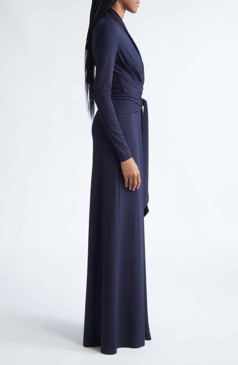 Michael Kors Collection Plunge Neck Tie Waist Palazzo Jumpsuit, Alternate, color, Midnight