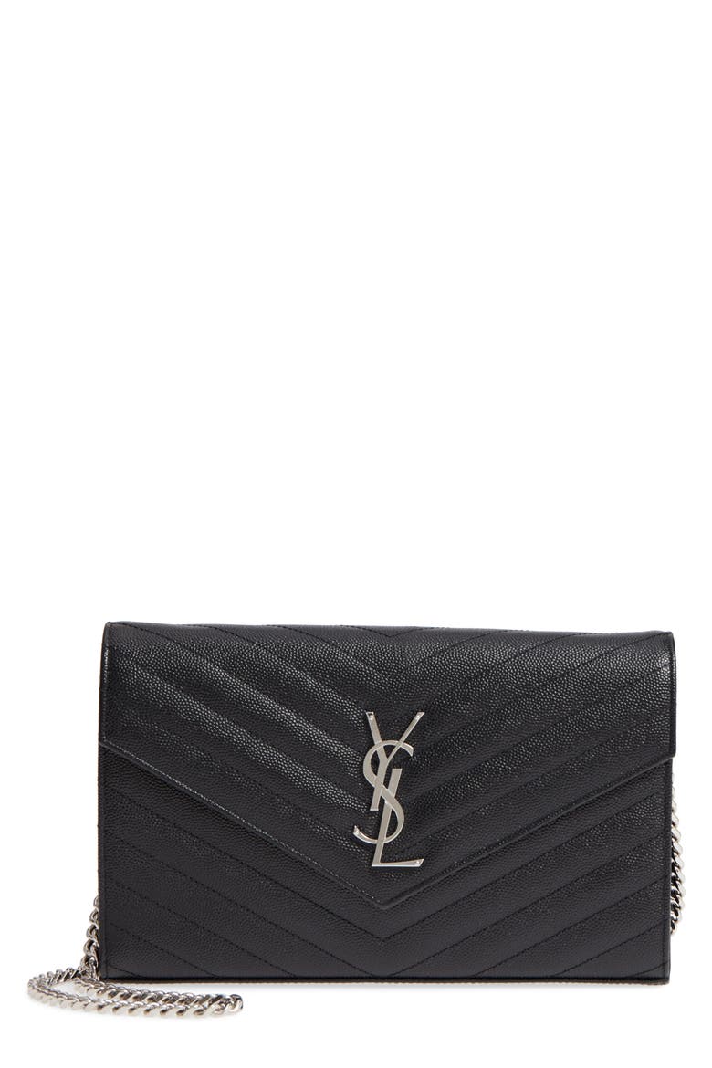 Cassandre Matelassé Leather Wallet on a Chain, Main, color, NOIR
