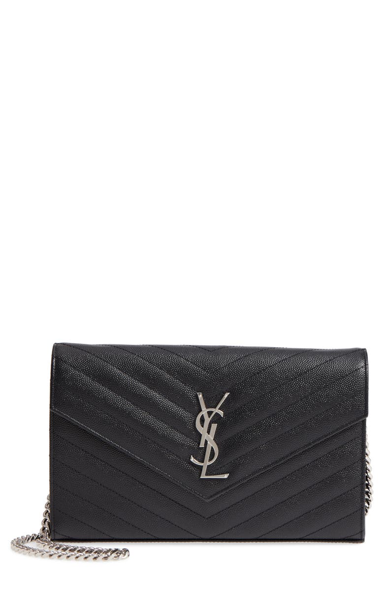 Saint Laurent Cassandre Matelassé Leather Wallet on a Chain, Main, color,