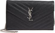 Saint Laurent Cassandre Matelassé Leather Wallet on a Chain