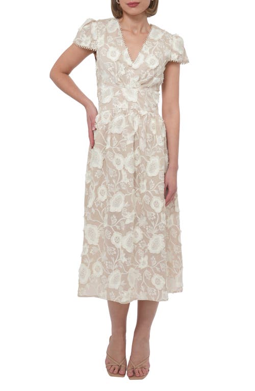 Adelyn Rae Nori 3d Embroidered Cotton Midi A-line Dress In Neutral